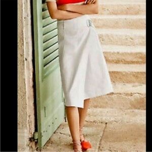 TORY BURCH Denise Faux Wrap A Line White Denim Knee Length Skirt size 2